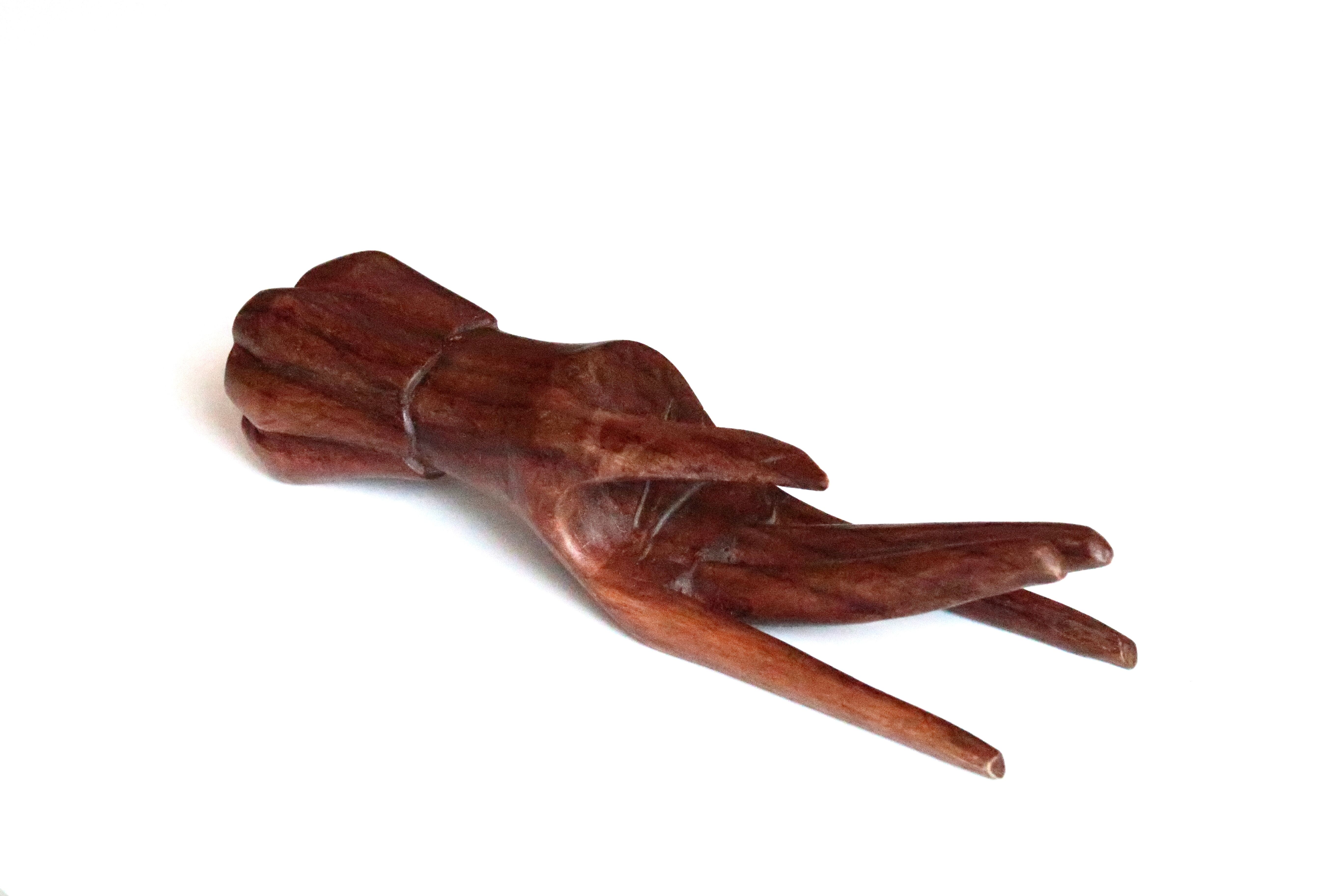 Main baguier en bois, présentoir à bijoux, années 70