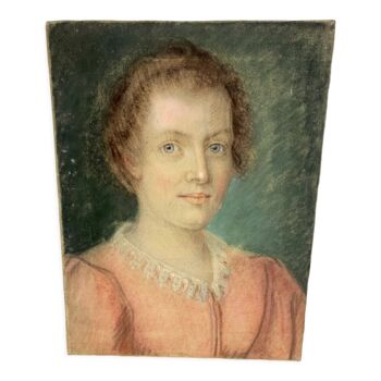 Pastel XIX portrait d'une jeune femme