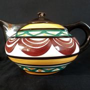 Art deco coffee service in St. Jean de Bretagne earthenware, hand painted (15 pieces)