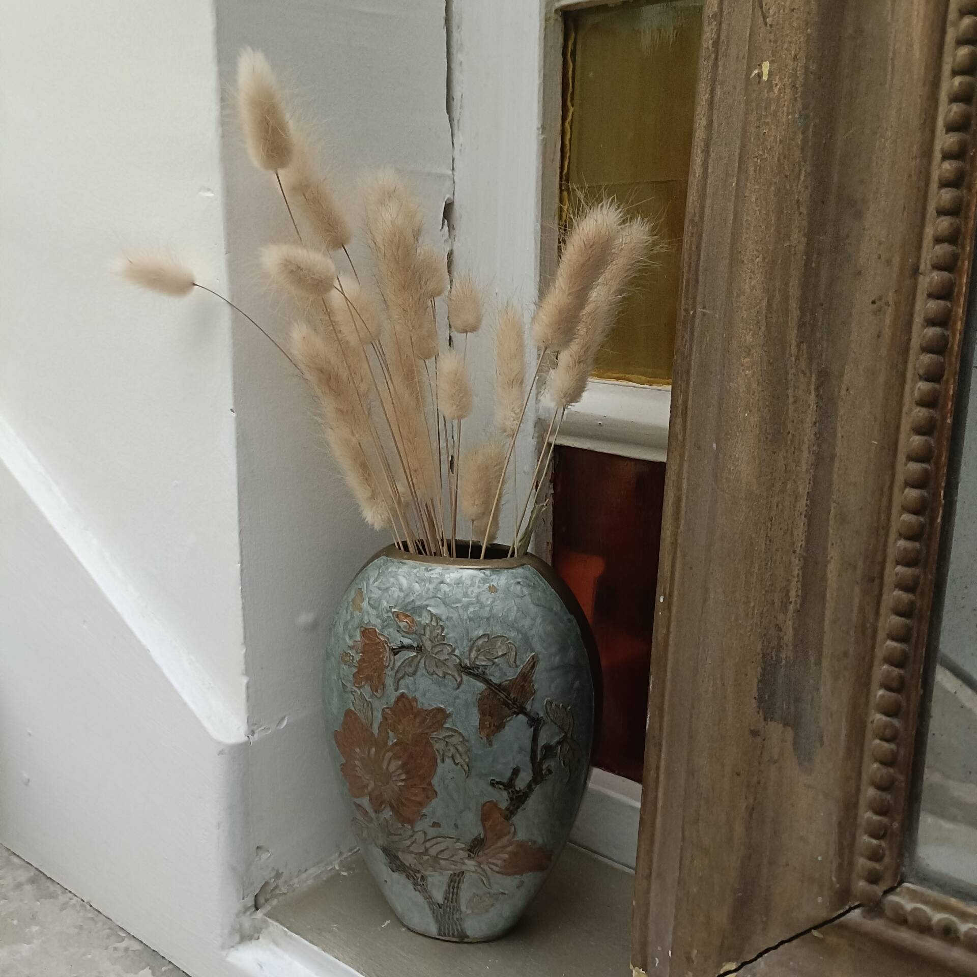 Vase ovale laiton et émail cloisonné