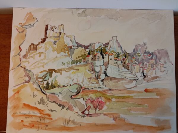 Gouache Les Baux de Provence