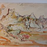 Gouache Les Baux de Provence