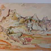 Gouache Les Baux de Provence