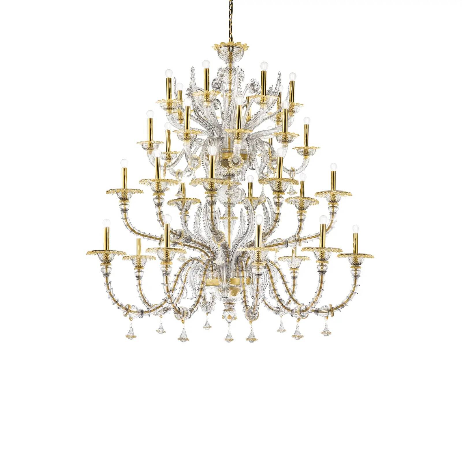 Elegant Huge Ca’ Rezzonico Murano Glass Chandelier With Gold Accents