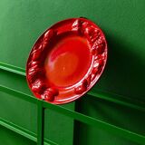 Red glazed ceramic fruit platter with three-dimensional fruit relief, vintage Italy 1980s, Mid-Century design