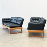 Canapé d'angle modulable en pin et cuir vert, Allemagne années 1970