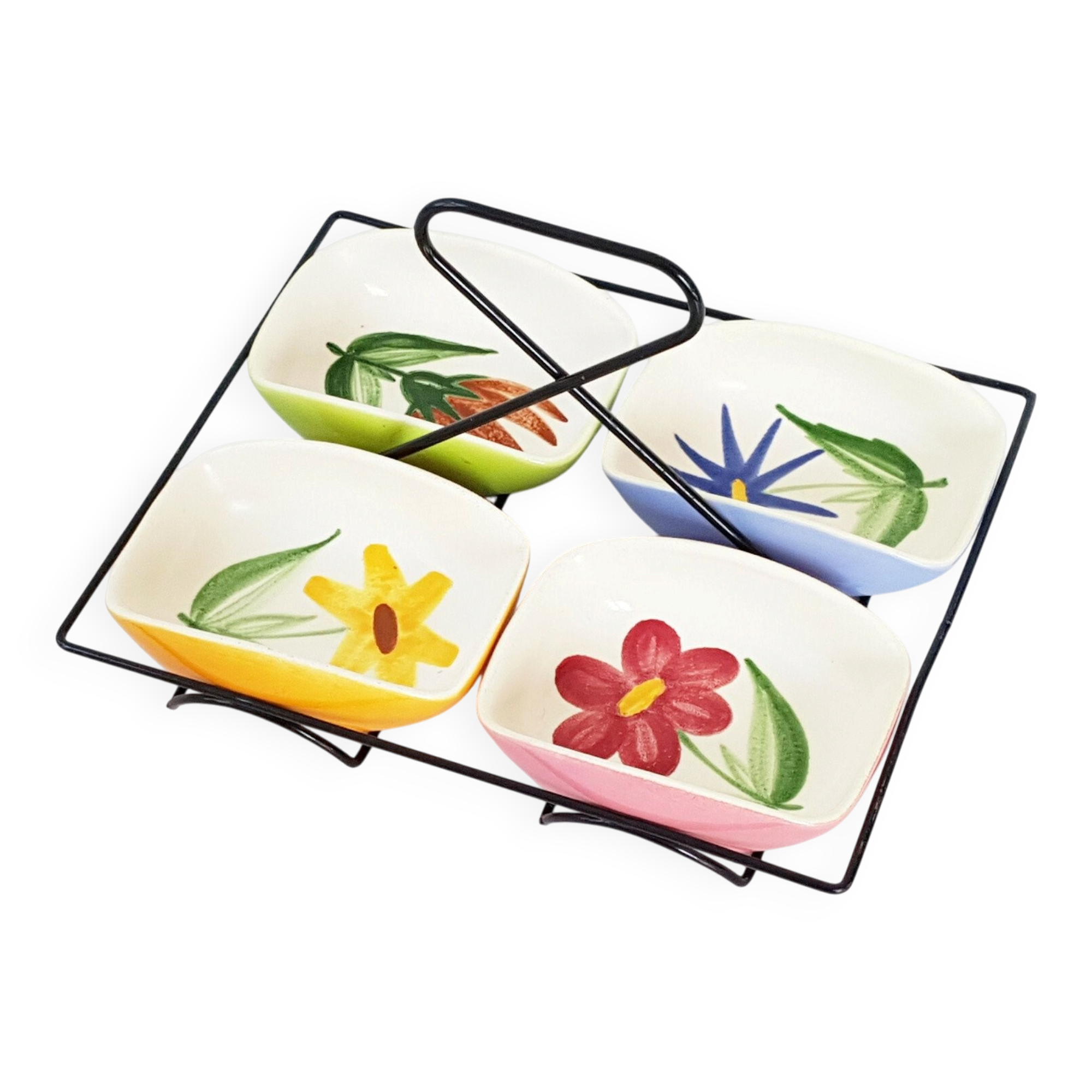 Basket of 4 vintage ceramic aperitif bowls from France, 1950s.