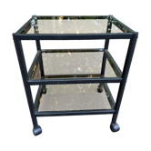 Vintage rolling bar from the 90s, metal and smoked glass.
