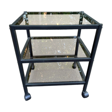 Vintage rolling bar from the 90s, metal and smoked glass.