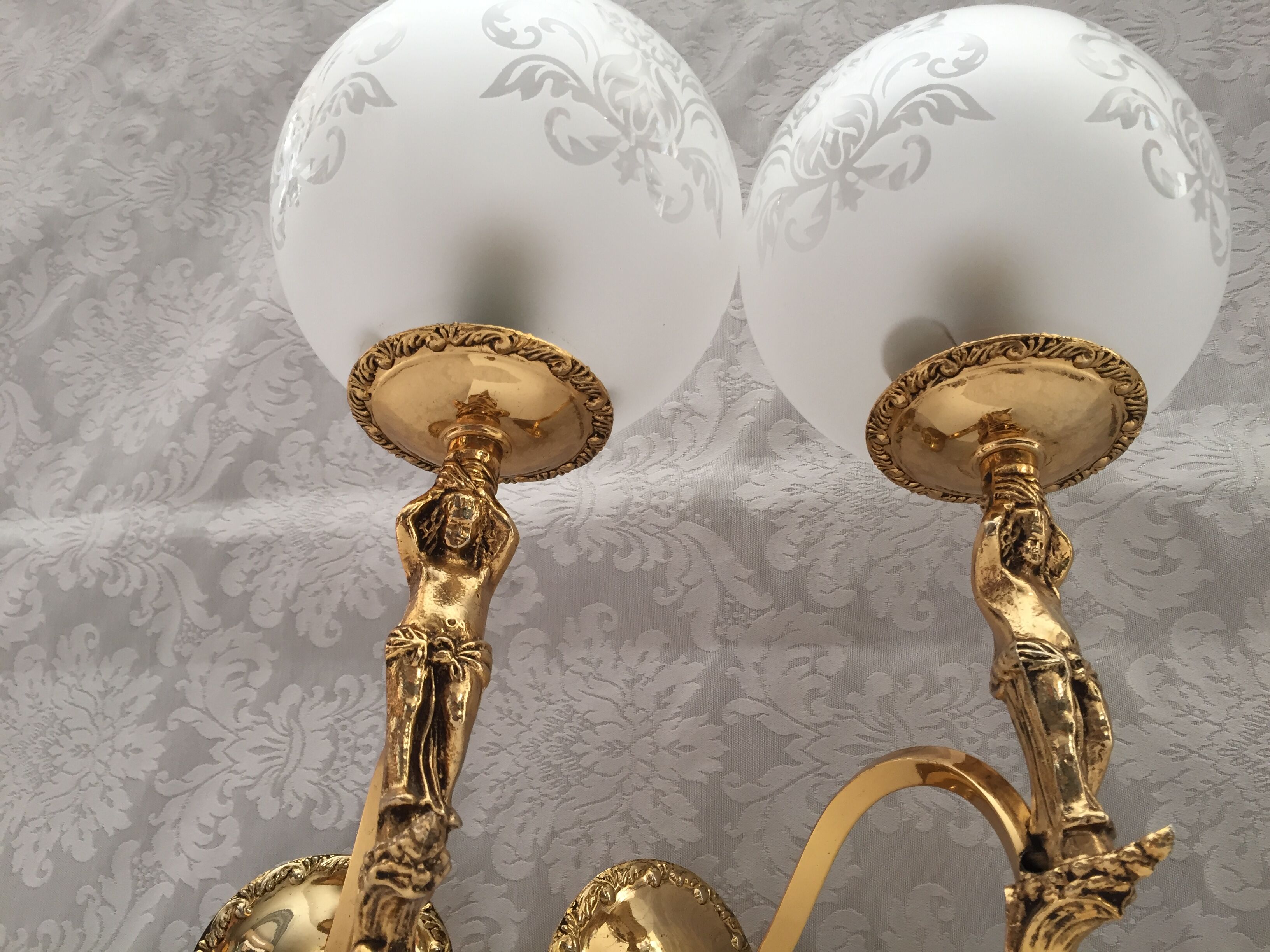 Pair wall lamps gilded bronze atlas globe style louis xv/xvi