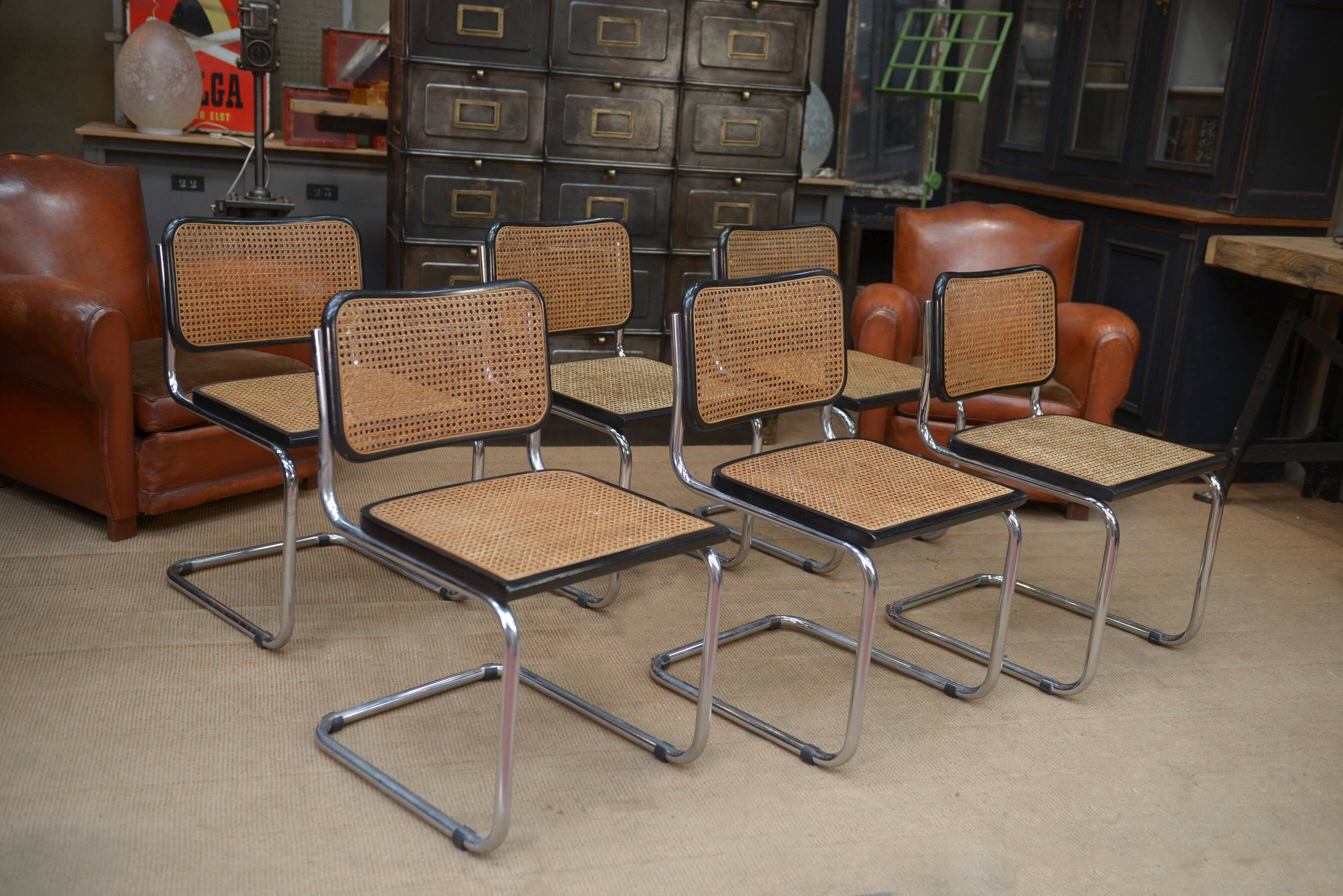 Set of 6 model b32 cesca marcel breuer chairs, italy 1970s