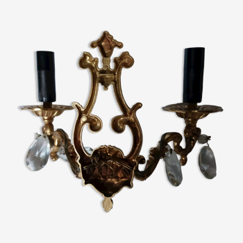 Louis XIV style gilded bronze sconces with 4 tassels and 2 false candle fires in gilded bronze