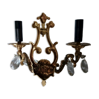 Louis XIV style gilded bronze sconces with 4 tassels and 2 false candle fires in gilded bronze