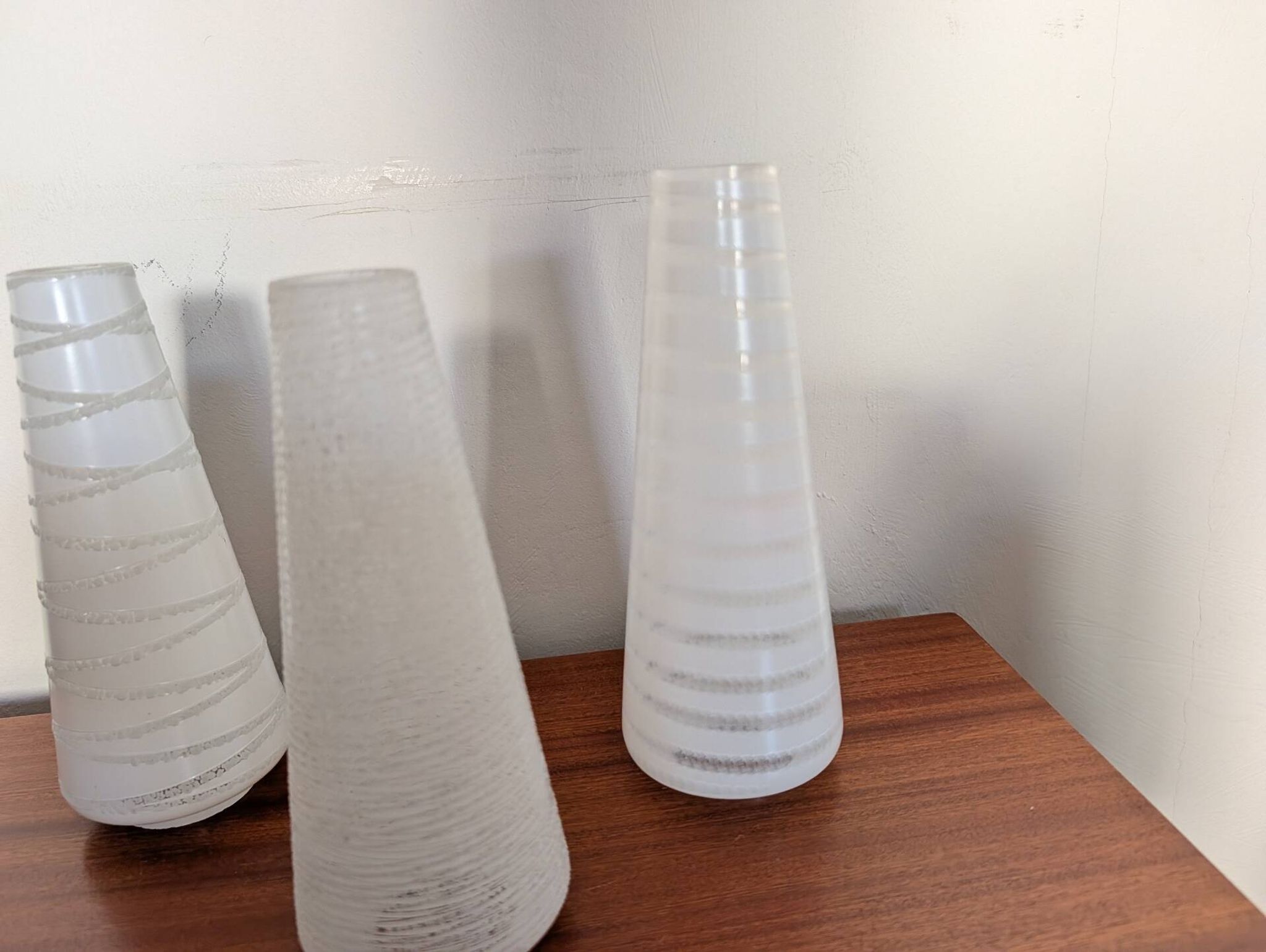 Trio of conical satin glass tulips, 1960s
