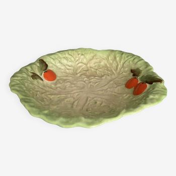 Assiette, plat de service en barbotine forme feuille de choux tomate Carlton Ware England vintage 40