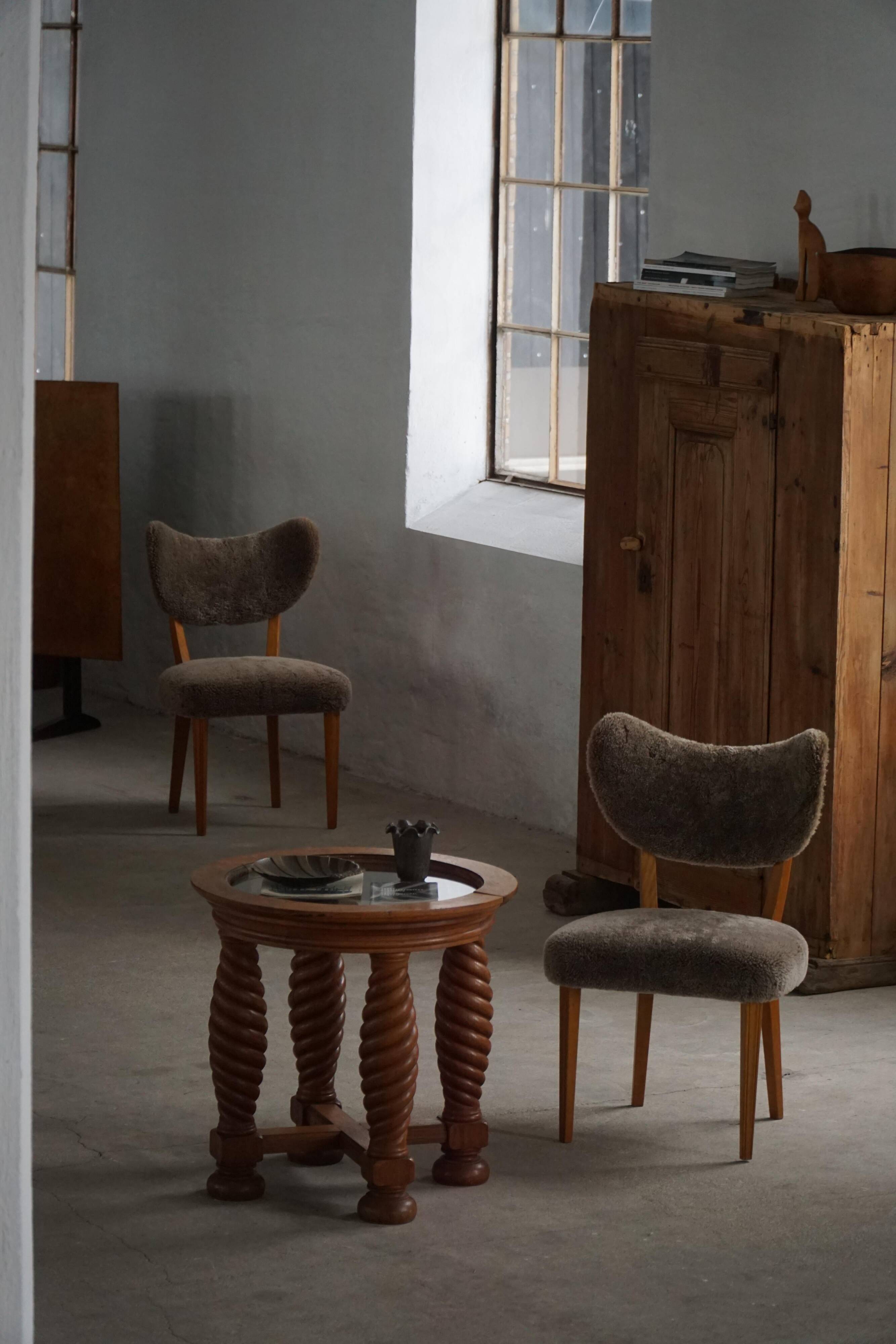 Danish chair from the mid-20th century, dining/office chair in lamb's wool, Eva Koppel, 1950s.