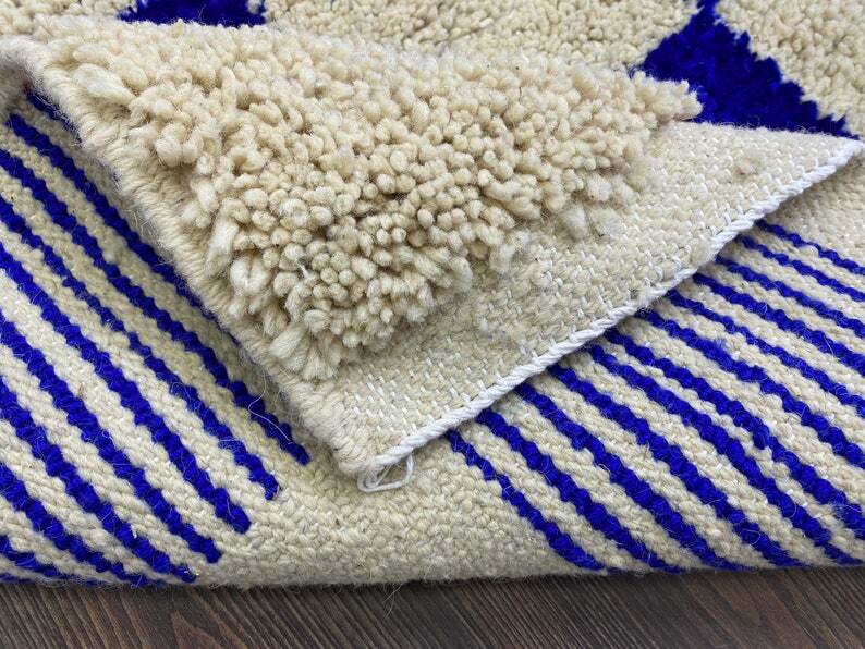Traditional handmade blue white Berber rug 250cmx150cm
