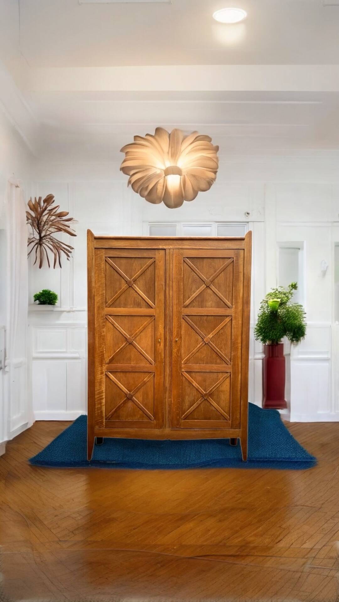 Vintage solid oak cross-braced wardrobe 1940