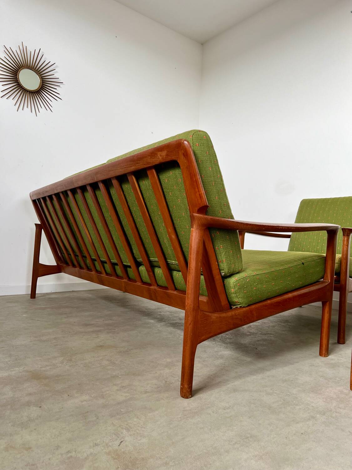 Living room set sofa armchair coffee table Scandinavian design 60s Swedish vintage teak