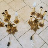 Pair of chandeliers with 5 lights, in bronze