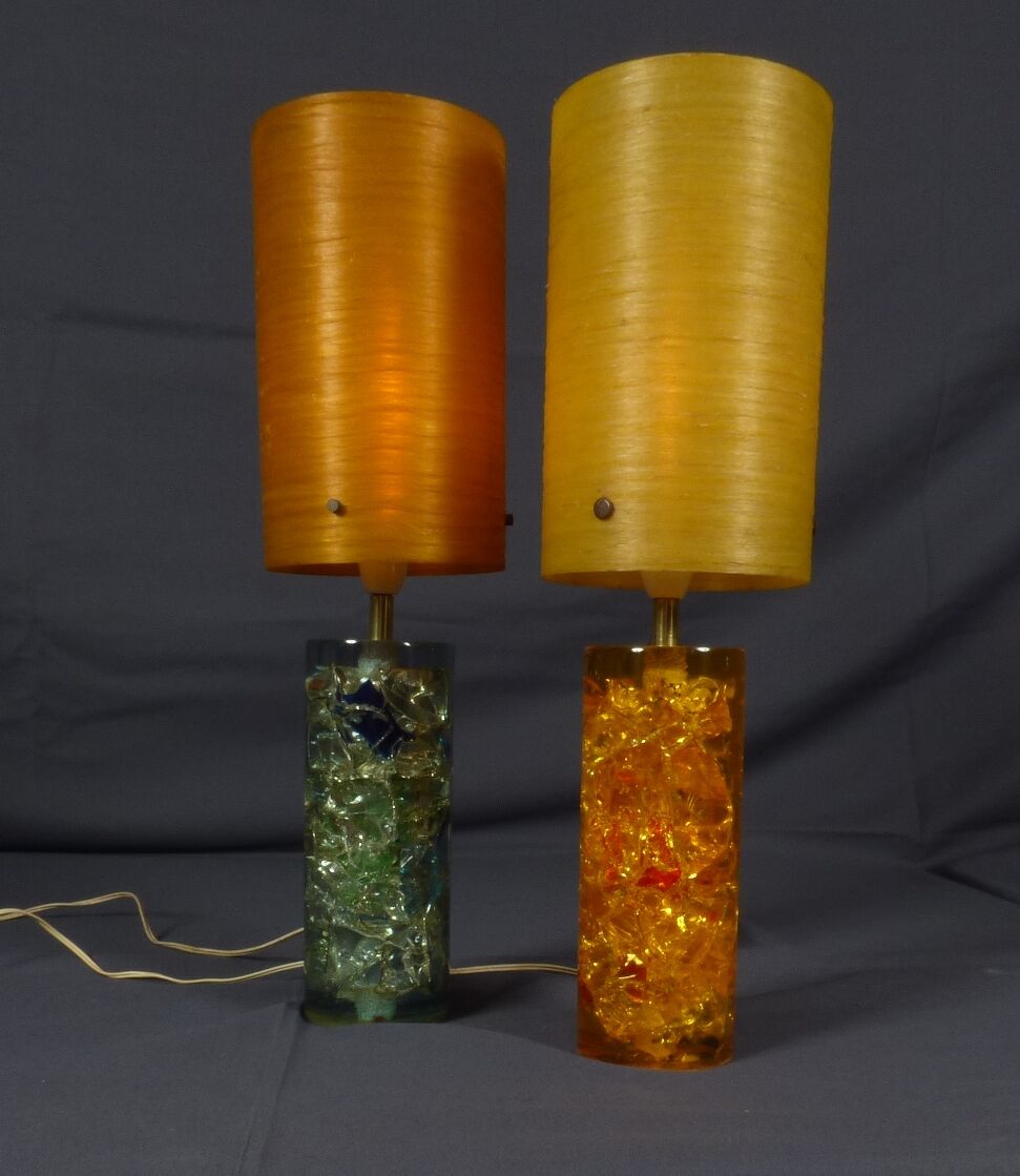 Pair of Prova fractal resin lamps, 1960