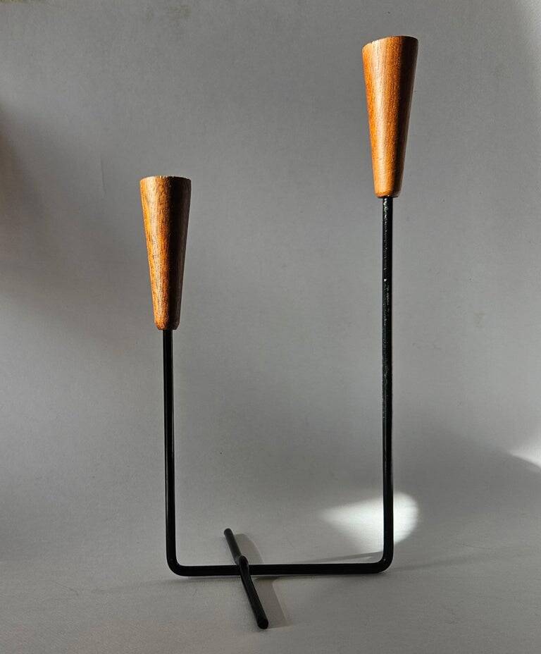 Rare teak and metal candle holder from the mid-century, Denmark, 1960s