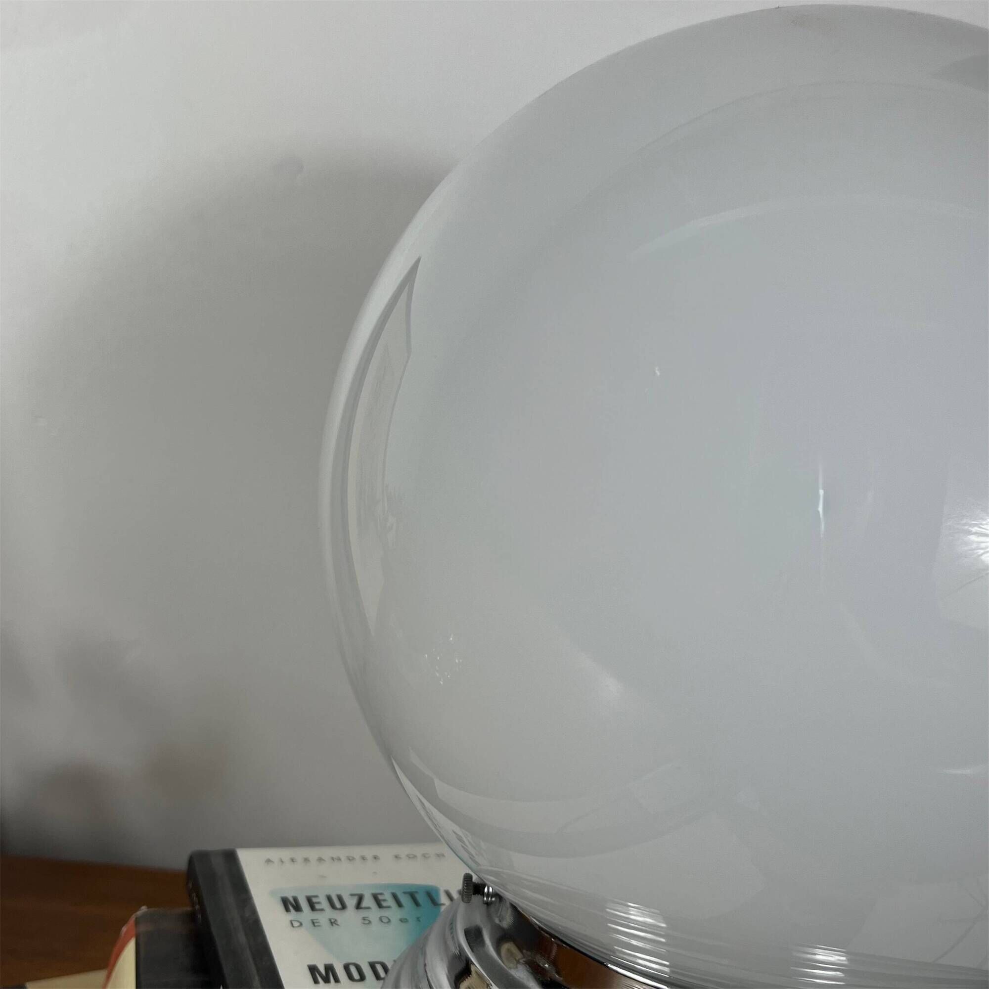 Ceiling light or wall light with a white opaline glass globe, 20 cm, stainless steel rose.