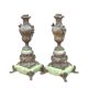 Pair of antique French Art Nouveau bronze vases on a marble base, fireplace decoration, 1800s, Châteaucore cassolettes, unique piece.