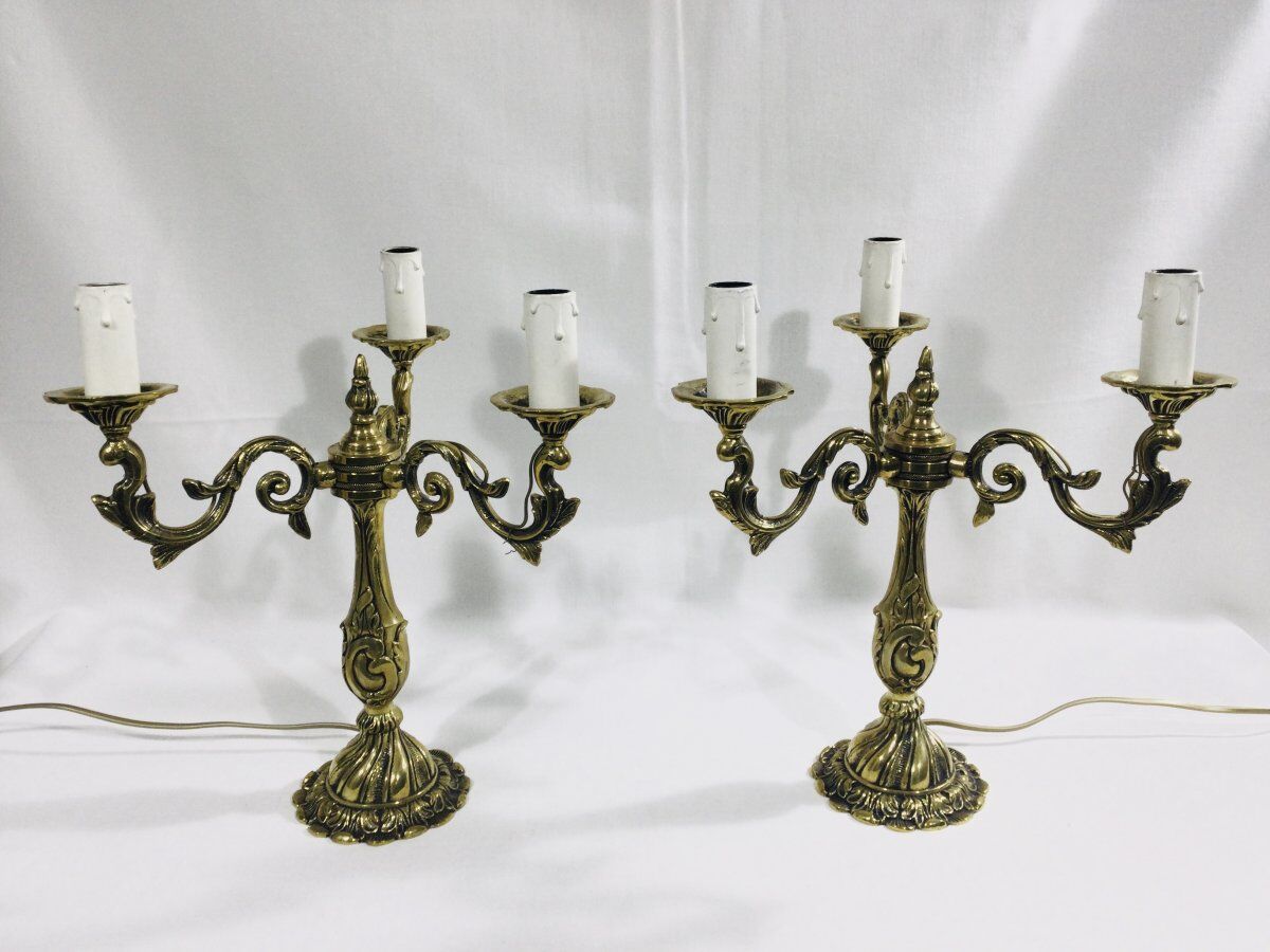 Pair of girandoles 3 bronze lights