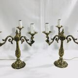 Pair of girandoles 3 bronze lights