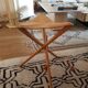 Wooden stool and vintage foldable leather