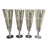 3332 – 4 Large Champagne Flutes – Vintage Cut Crystal, unstamped, these 4 large flutes