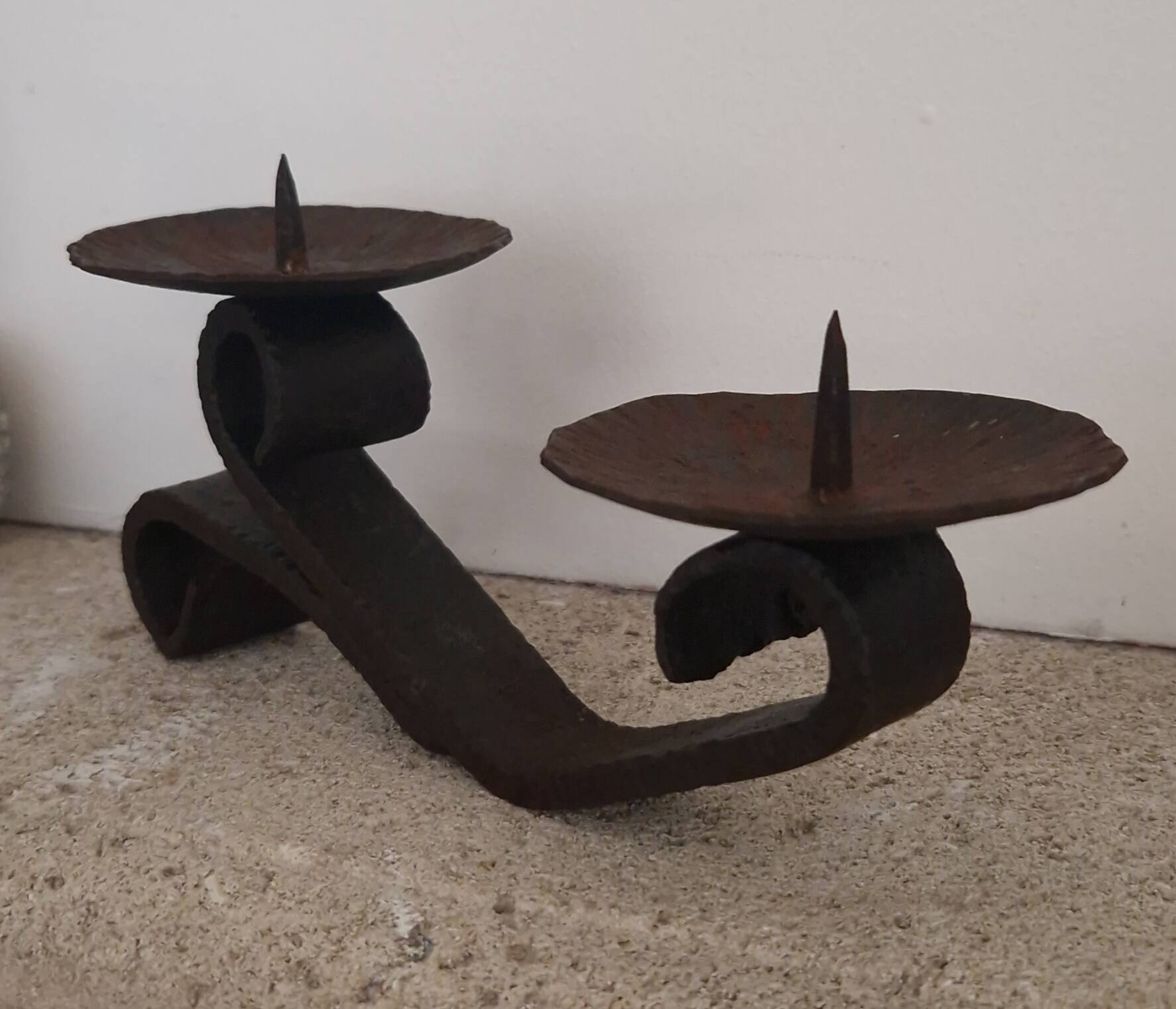 Brutalist wrought iron hand candlesticks