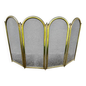 Fireplace screen, spark guard, brass, gilded, 4 panels, 1950.
