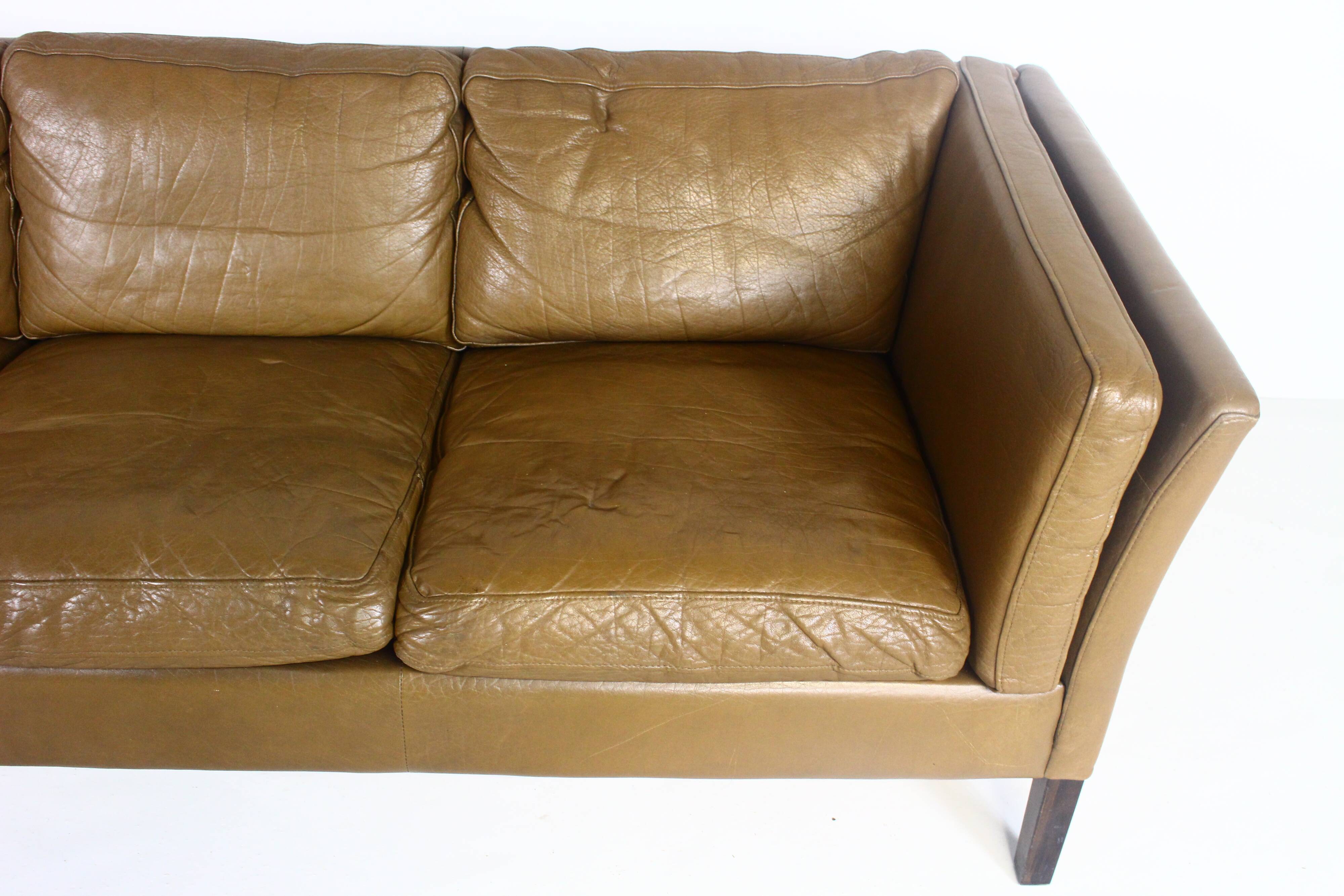 1970s brown leather sofa by Vejen Polstermøbelfabrik