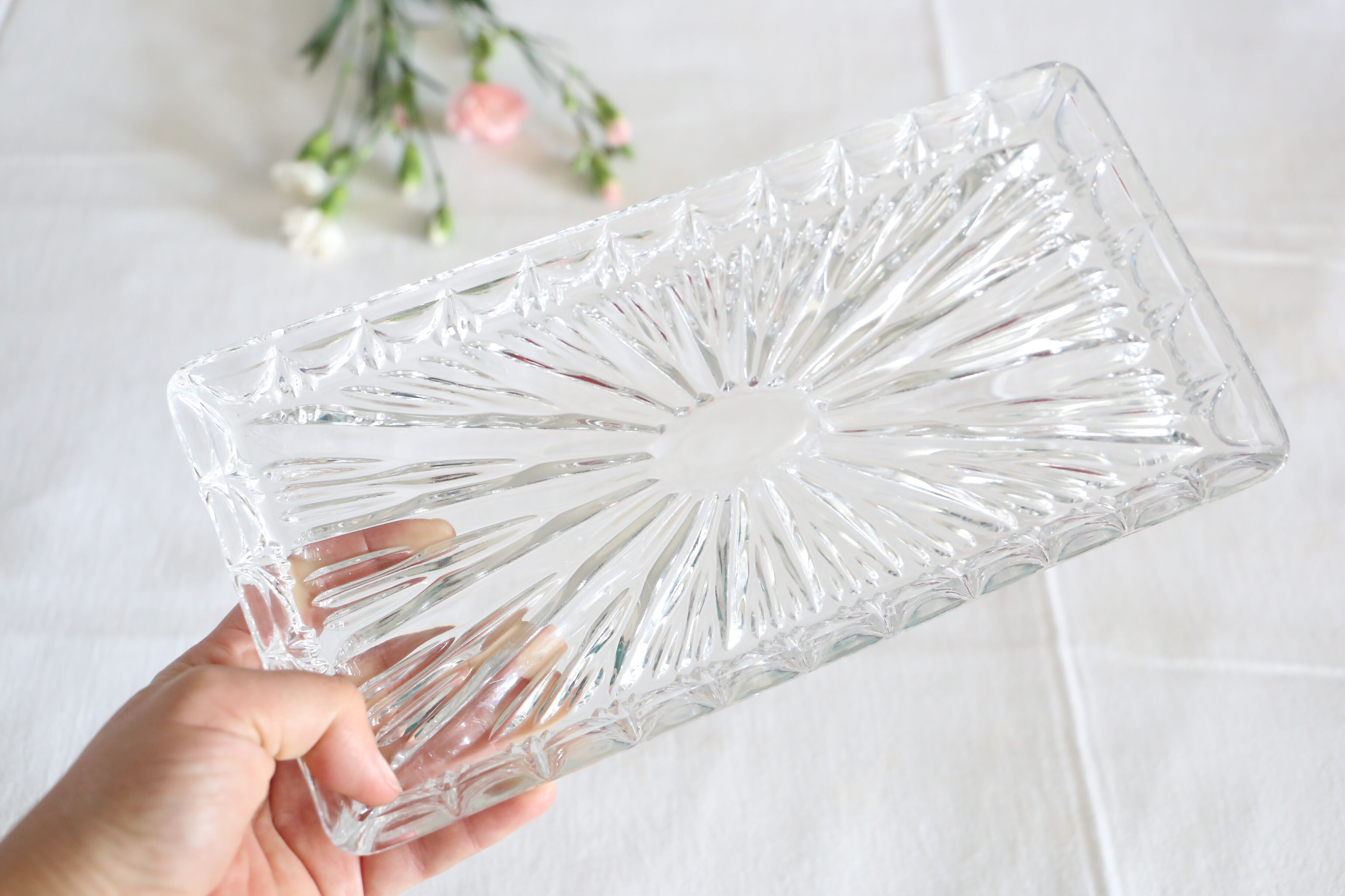 Rectangular glass dish, moulded glass, art deco