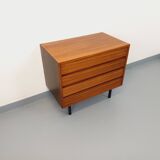Vintage Scandinavian modernist chest of drawers in rosewood and black metal.