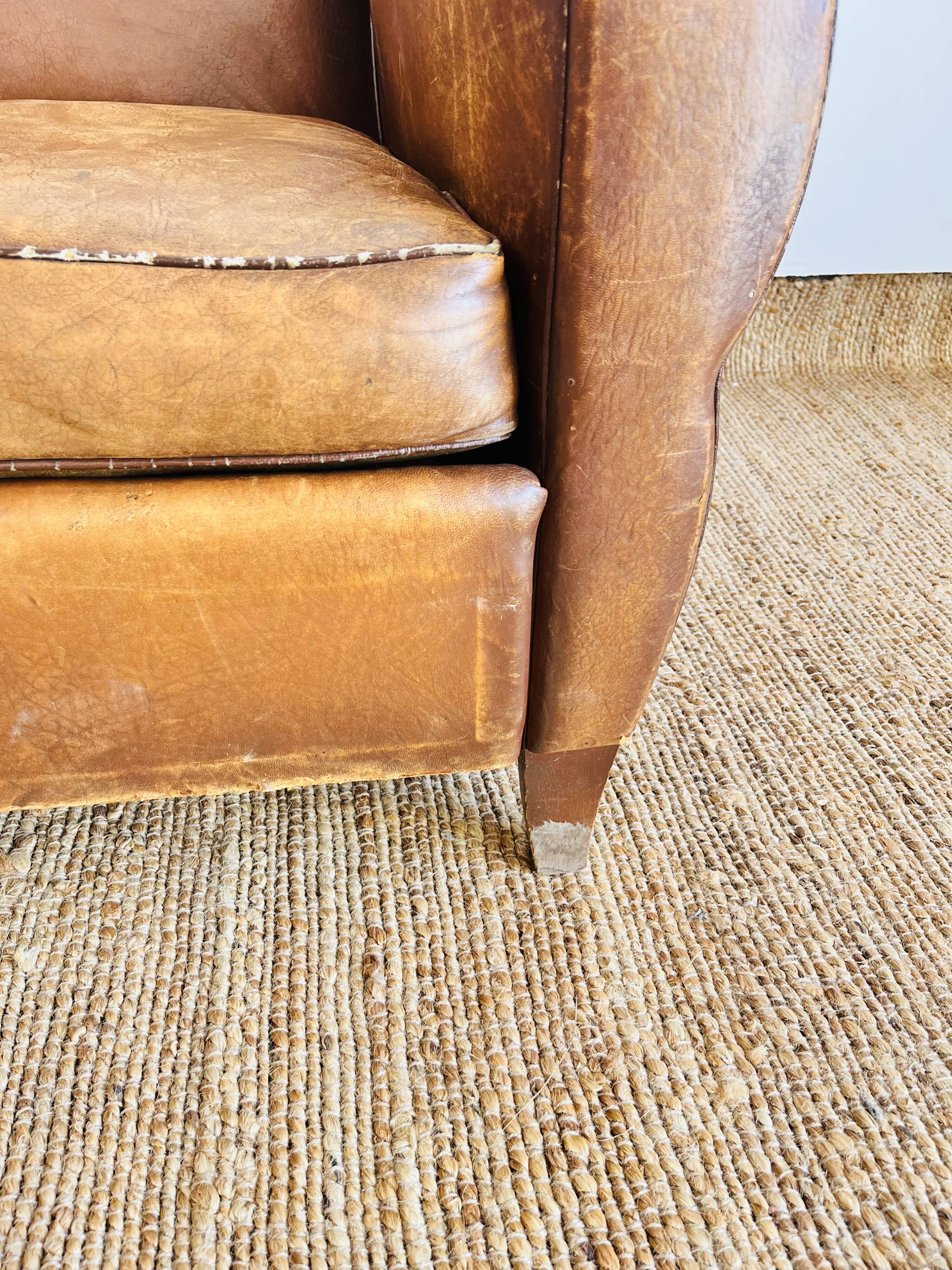 Fauteuil Club en cuir marron
