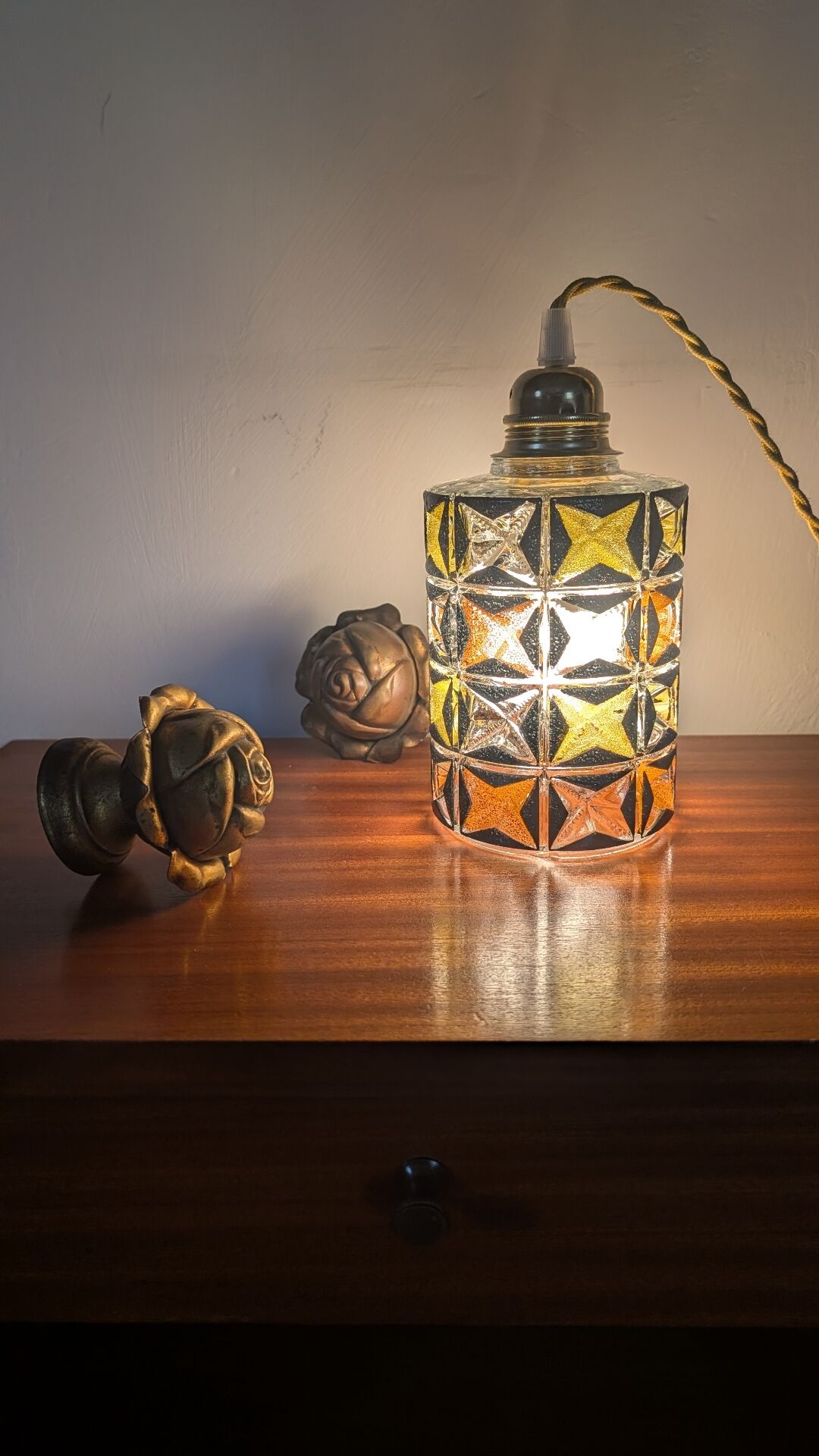 Geometric glass cylinder lamp from the 1970s.