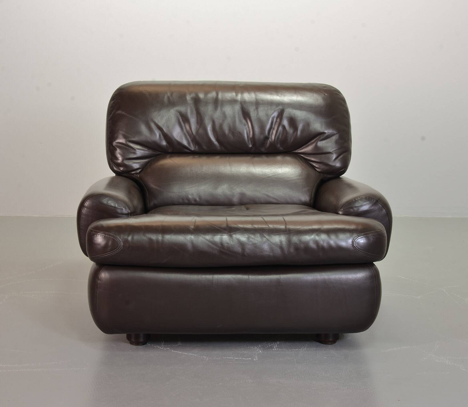Comfortable Durlet Lounge Chairs in Chocolate Brown Leather, Set of Two 70s