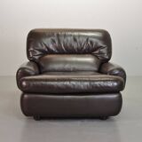 Comfortable Durlet Lounge Chairs in Chocolate Brown Leather, Set of Two 70s