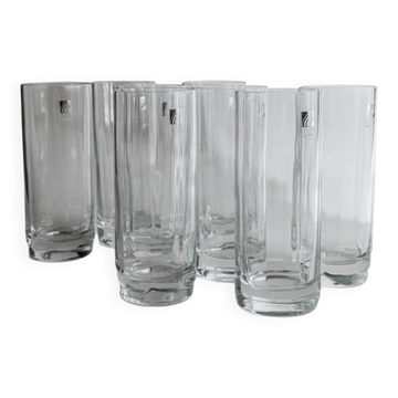 Clear crystal flower-shaped longdrink glasses – Vintage 1980s Luigi Bormioli, Italy, Set of 8
