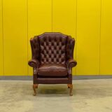 Burgundy Leather Wingback Chesterfield Armchair