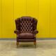 Burgundy Leather Wingback Chesterfield Armchair