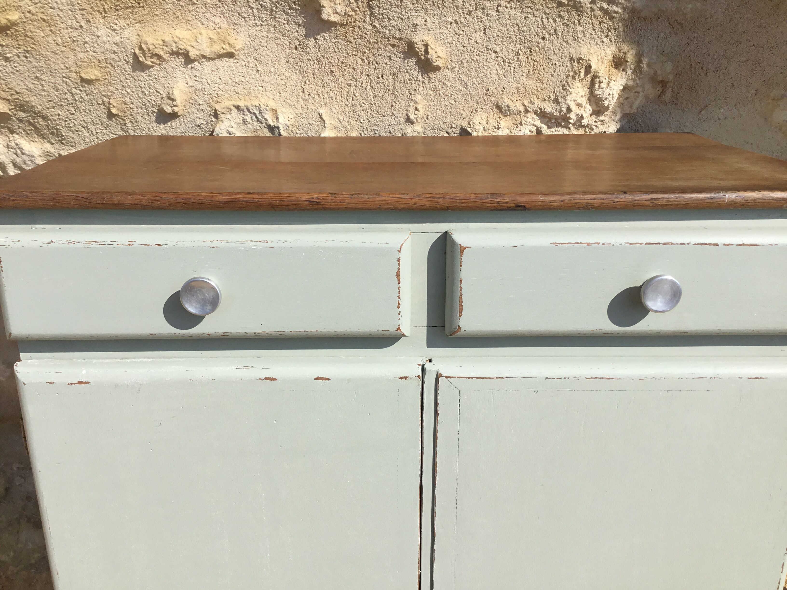 Sideboard in patinated oak and waxed top in natural wood