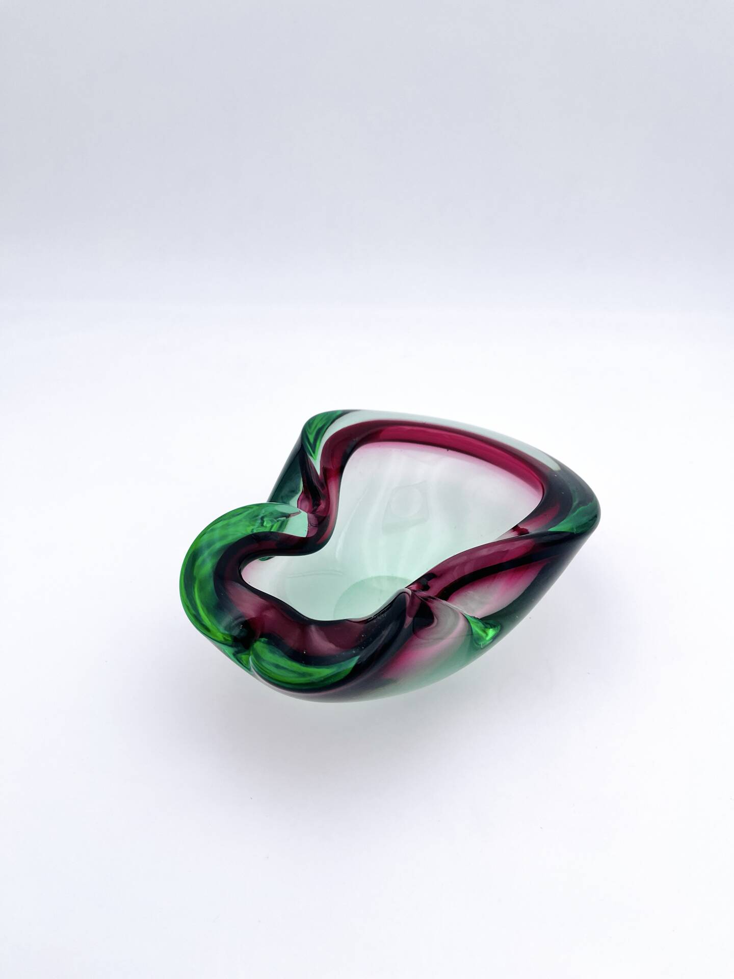 Flavio Poli Seguso Sommerso Green Magenta Ashtray 17.5cm 962g