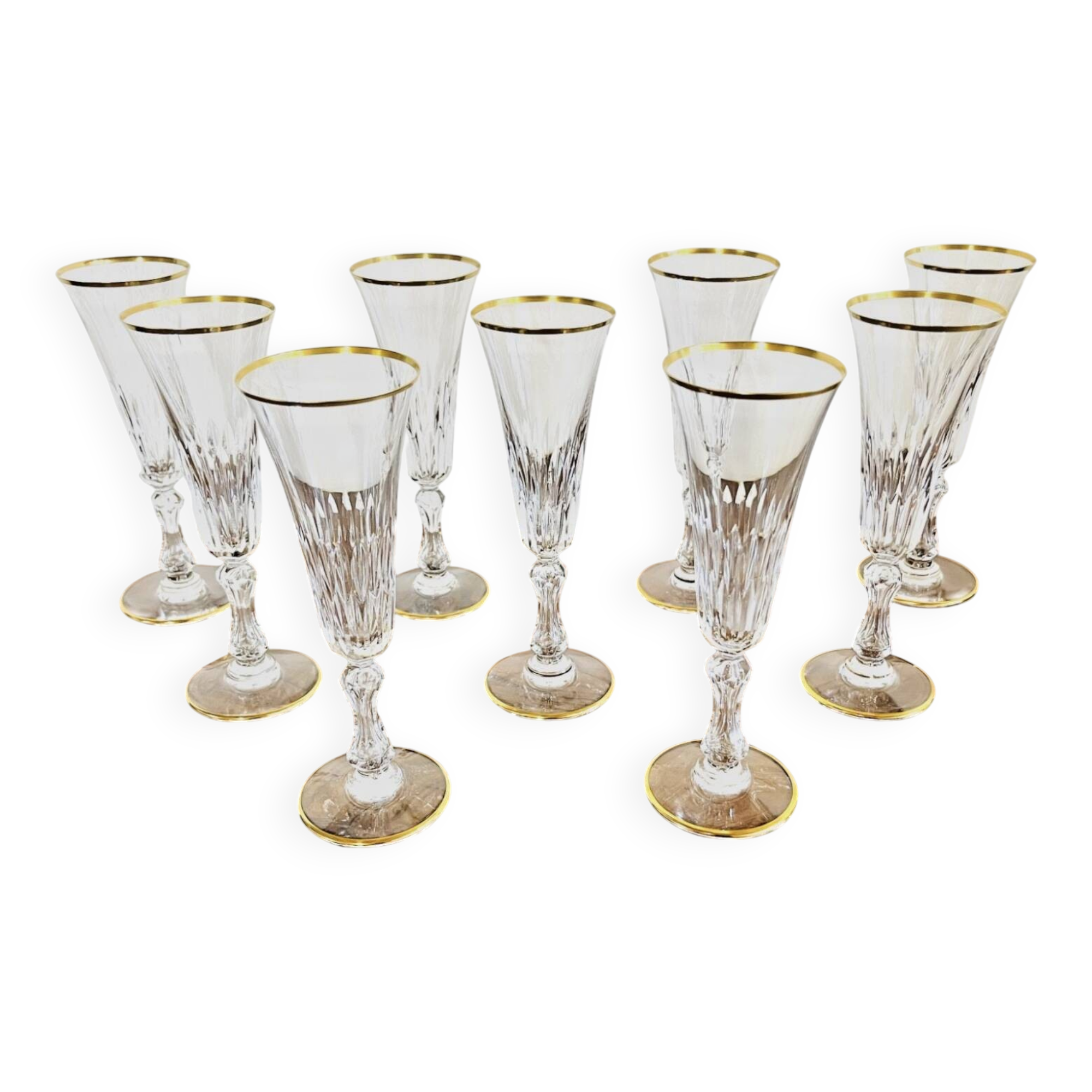 Set of 9 Saint-Louis crystal champagne flutes – Lozère model