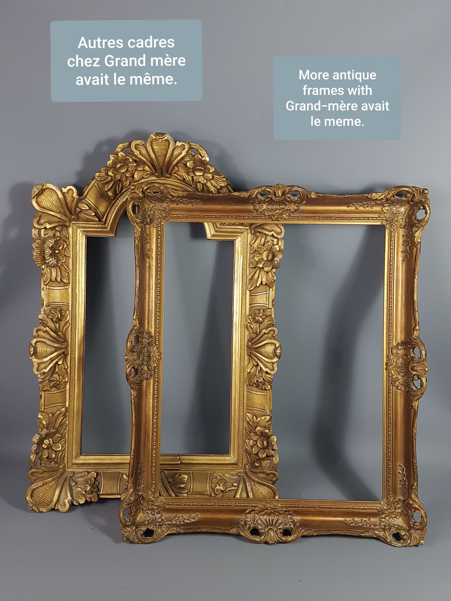 Ancien cadre bois & stuc doré 61x48,5 cm feuillure 51,5x38,2 cm