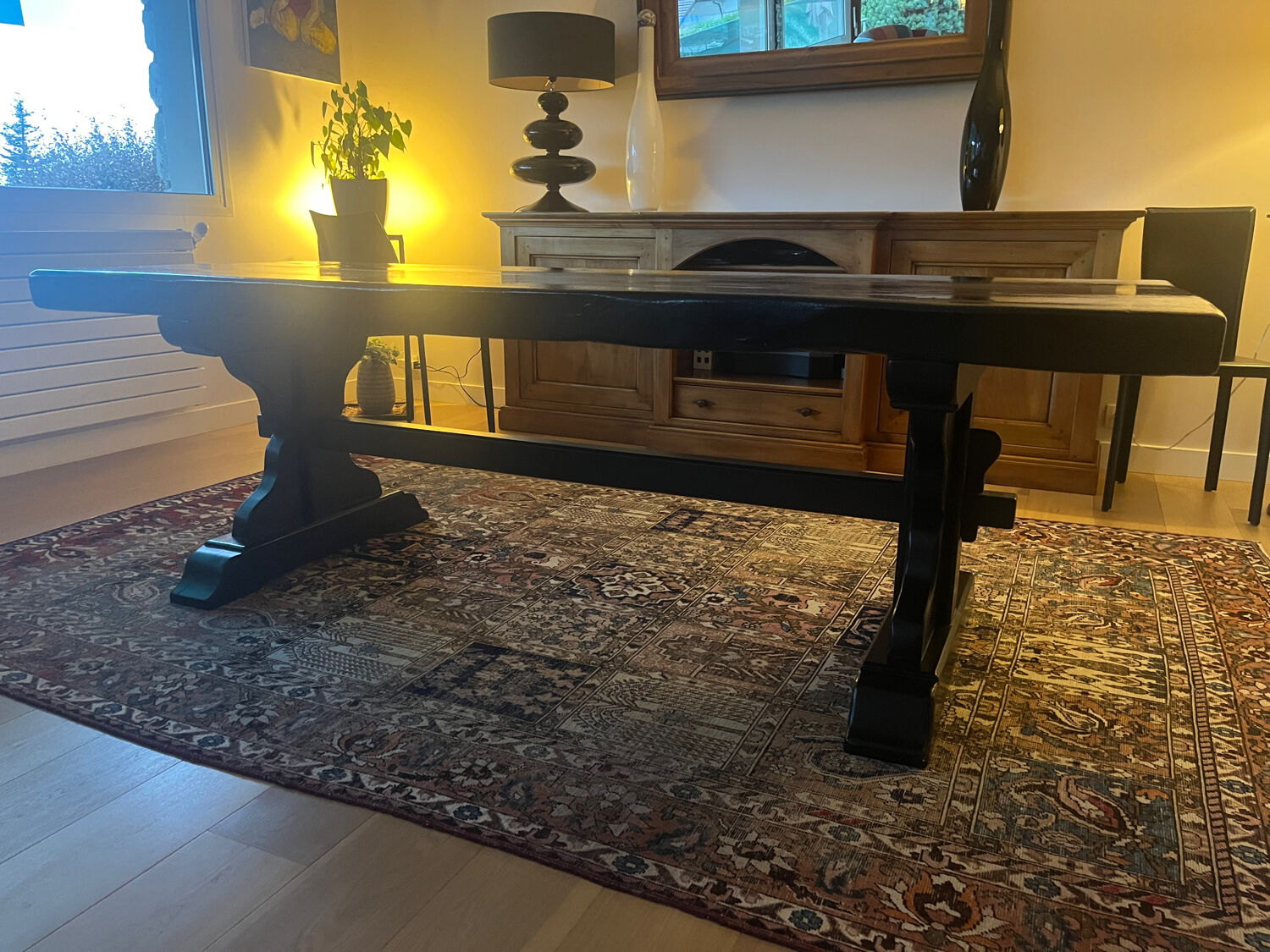 Monastery table in solid oak, black lacquered.