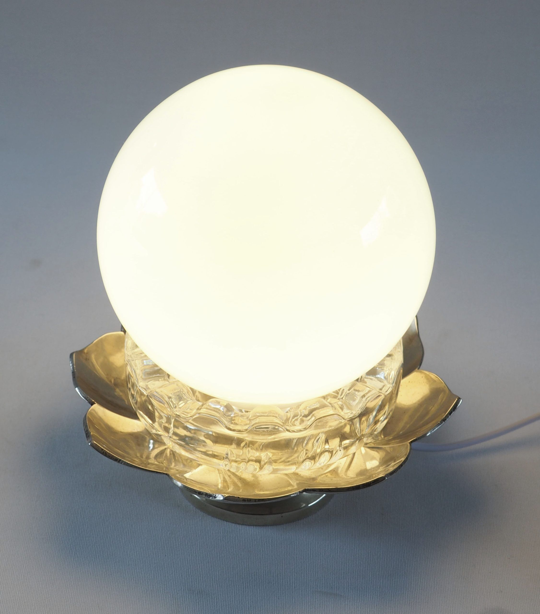 Lotus lamp, silver metal, ball